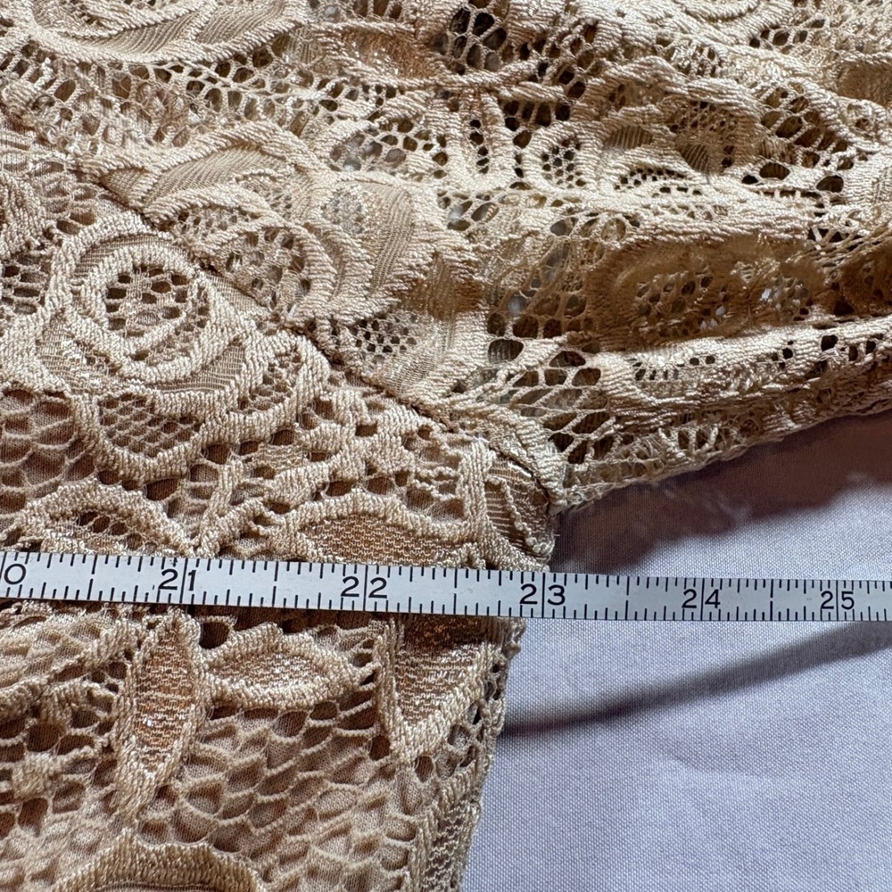 Brittany Black Lace Blouse Womens L Tan Rose Floral 3/4 Sleeve Dressy Boho Top - Picture 5 of 7